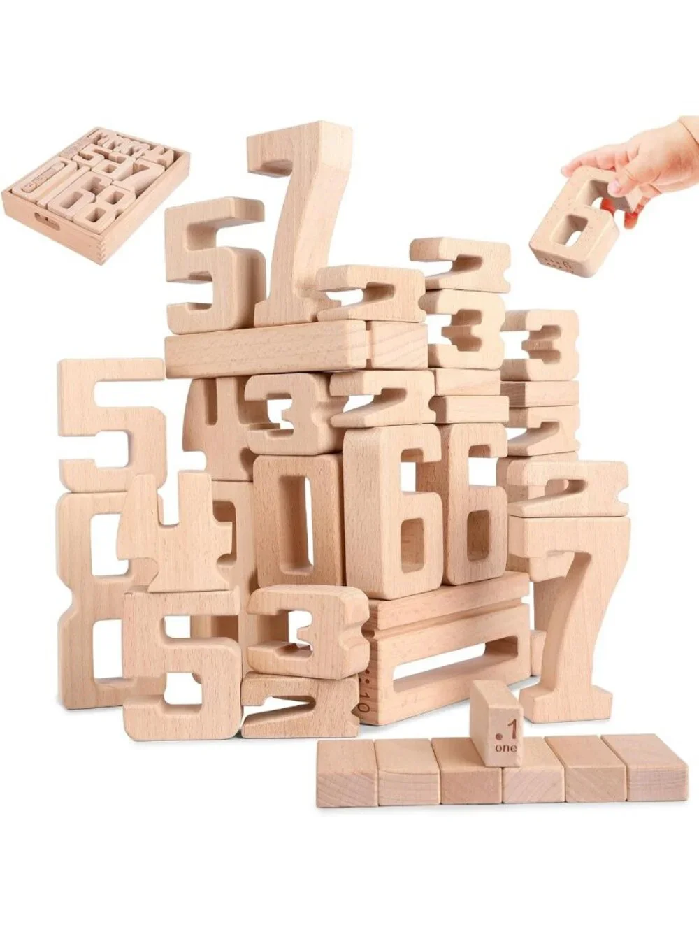 Large Wooden Number Building Blocks 1-10, 32 Pcs Educational Toy for Kids